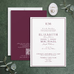 Invitación Elegante Código QR Borgoña Clásico Monograma Boda<br><div class="desc">Su boda es uno de los días más importantes de su vida, así que usted quiere que todo sea perfecto. ¡Eso incluye tus invitaciones! Este elegante código QR Borgoña Classic Script Monograma Invitación a la boda son justo lo que usted necesita para establecer el tono de su día especial. El...</div>