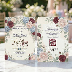 Invitación Elegante Código QR Botánico Moderno Todo en Uno