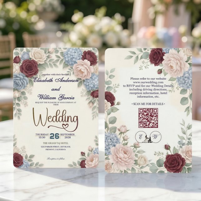 Invitación Elegante Código QR Botánico Moderno Todo en Uno (Subido por el creador)