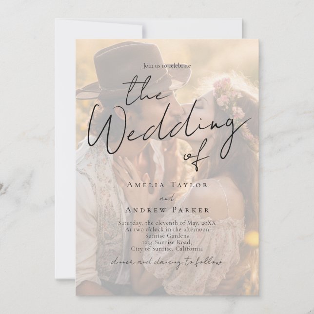 Invitación Elegante Código QR Caligrafía Bodas Script Fotográ (Anverso)