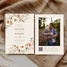 Elegante código QR de acuarela floral para boda co