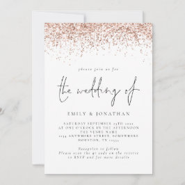 Invitación Elegante Código QR de Boda con Brillo en Oro Rosa