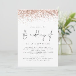 Invitación Elegante Código QR de Boda con Brillo en Oro Rosa