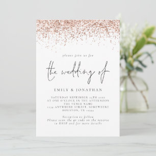 Invitación Elegante Código QR de Boda con Brillo en Oro Rosa