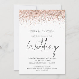 Invitación Elegante Código QR de Boda con Brillo en Oro Rosa