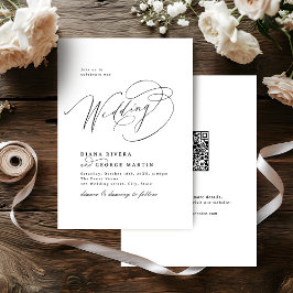 Invitación Elegante código QR de boda con guión de remolino s