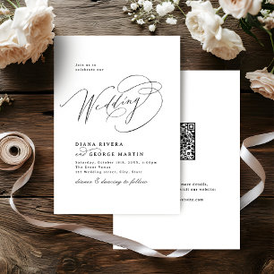 Invitación Elegante código QR de boda con guión de remolino s