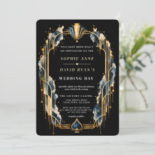 Invitación Elegante código QR de boda de Casino Art Deco en O
