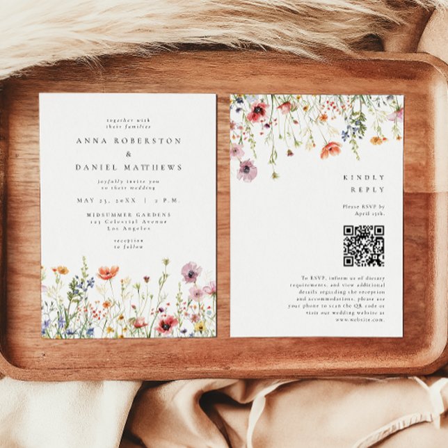 Invitación Elegante código QR de boda de jardín floral (Subido por el creador)