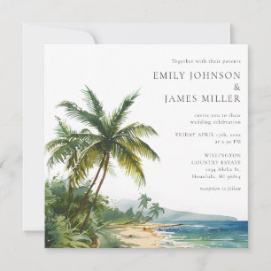 Invitación Elegante código QR de boda de playa tropical en ac