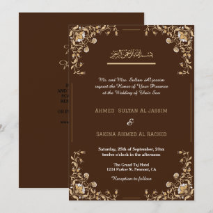 Invitación Elegante código qr de Boda musulmán del oro marrón