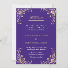 Invitación Elegante código qr de Boda musulmán morado de oro 