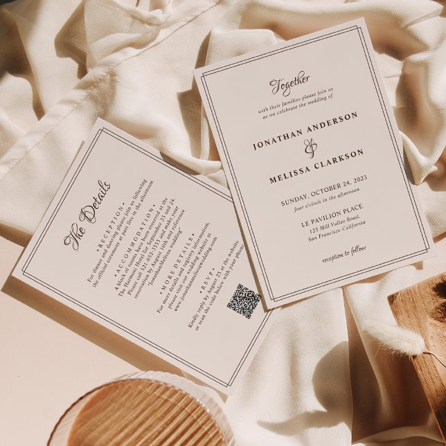 Invitación Elegante código QR de borde pekinés todo en un Bod (Subido por el creador)