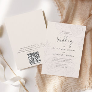 Invitación Elegante código QR de caligrafía floral de Rubor