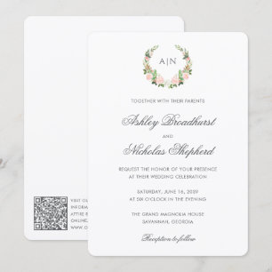 Invitación Elegante código QR de cresta floral de acuarela pa