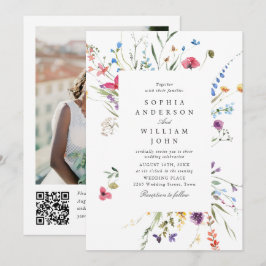 Invitación Elegante código QR de flores silvestres acuarela p
