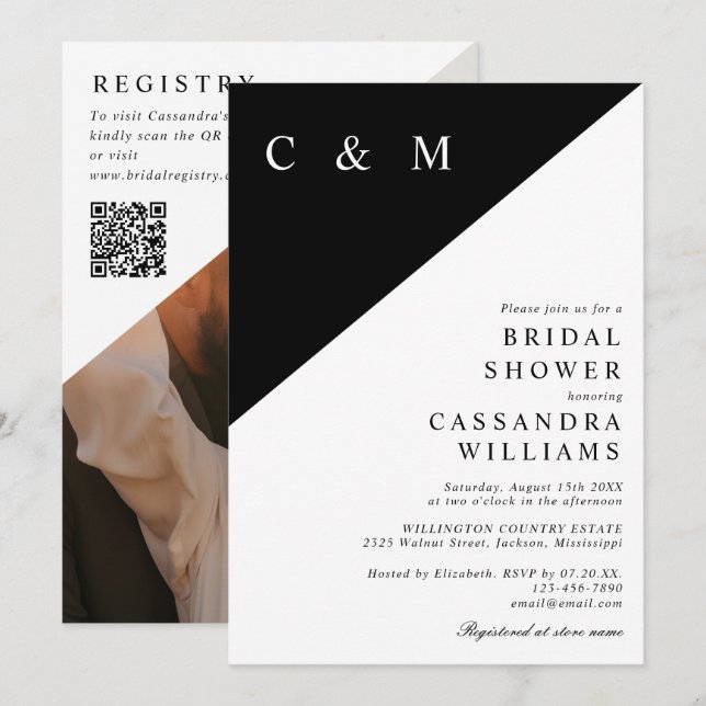 Invitación Elegante código QR de foto con monograma Invitació (Anverso / Reverso)