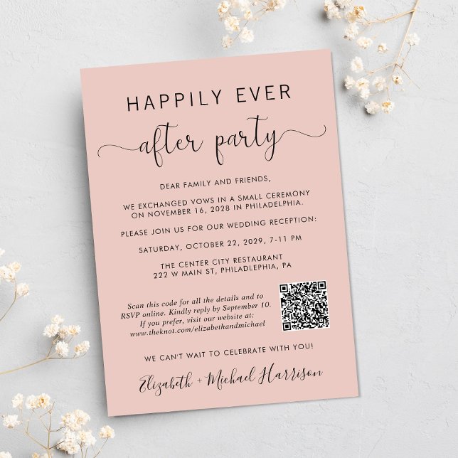 Invitación Elegante Código QR de Foto Rosa Rubor Recepción de (Input your wedding website address to create a scannable QR code)