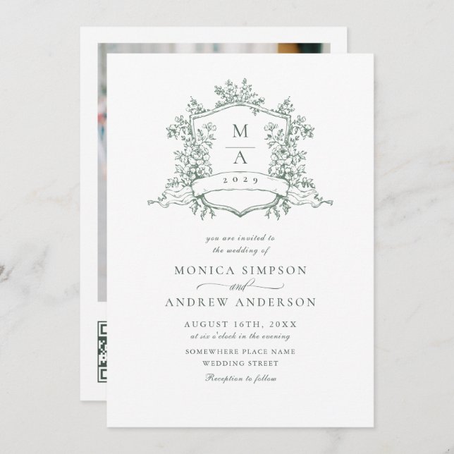 Invitación Elegante código QR de la Boda del Jardín Francés S (Anverso / Reverso)