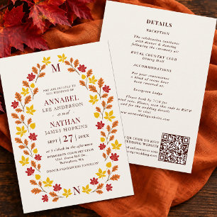 Invitación Elegante código QR de marco de hoja de otoño minim