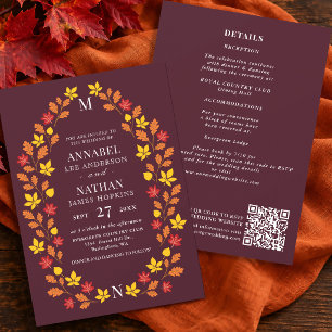 Invitación Elegante código QR de marco de hoja de otoño román