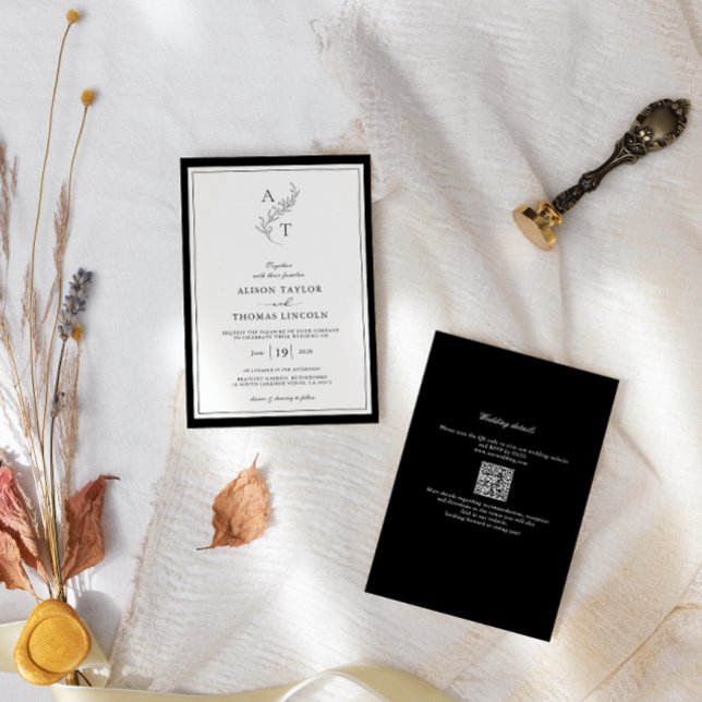 Invitación Elegante | Código QR de monograma clásico para bod (Subido por el creador)