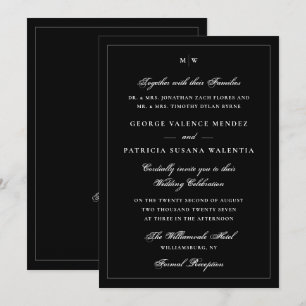 Invitación Elegante Código QR de Monograma de Corbata Negra p