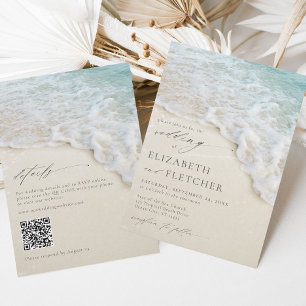 Invitación Elegante código QR de Ocean Beach todo en un Boda