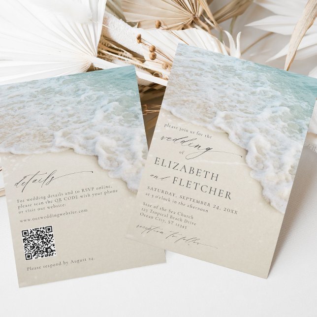 Invitación Elegante código QR de Ocean Beach todo en un Boda (Subido por el creador)