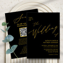 Elegante código QR de oro negro todo en un Boda de