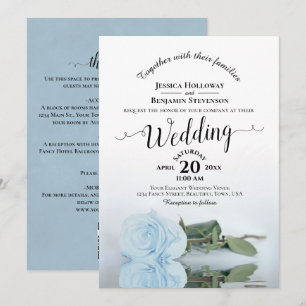 Invitación Elegante código QR de rosa azul pálido en caligraf
