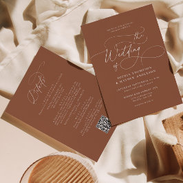 Invitación Elegante código QR de Terracota todo en un Boda