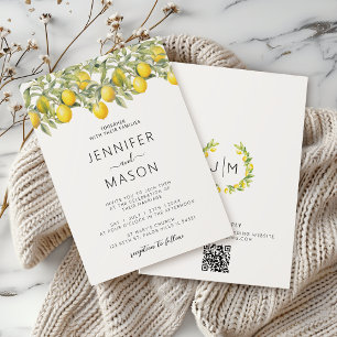 Invitación Elegante código QR del Boda de limón bohemio