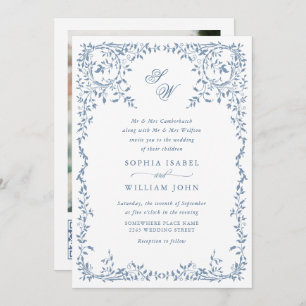 Invitación Elegante código QR del Boda del marco floral de la