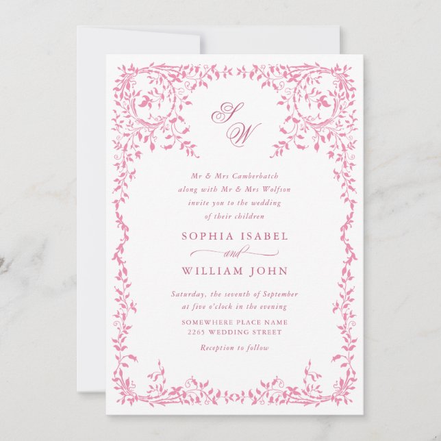 Invitación Elegante código QR del Boda del marco floral de la (Anverso)