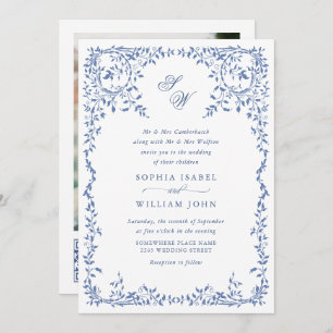 Invitación Elegante código QR del Boda del marco floral de la