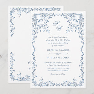 Invitación Elegante código QR del Boda del marco floral de la