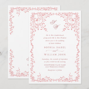 Invitación Elegante código QR del Boda del marco floral de la