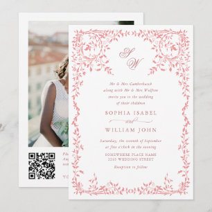Invitación Elegante código QR del Boda del marco floral de la