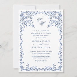 Invitación Elegante código QR del Boda del marco floral de la
