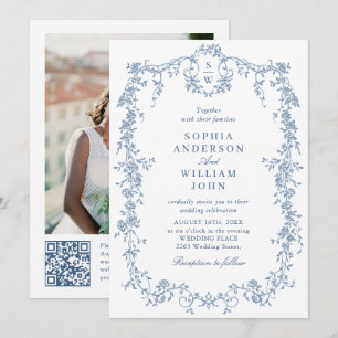 Invitación Elegante código QR del Boda del marco orgánico vic