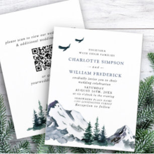 Invitación Elegante código QR del Boda Forestal de las Montañ