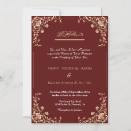 Invitación Elegante código Qr del Boda Islámico Oro Rojo Islá