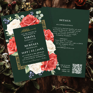 Invitación Elegante código QR del Boda musulmán verde floral
