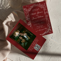 Elegante Código QR Floral Borgoña Foto Boda