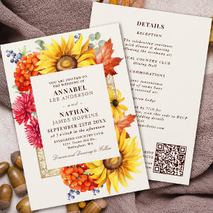 Invitación Elegante código QR floral de acuarela de otoño