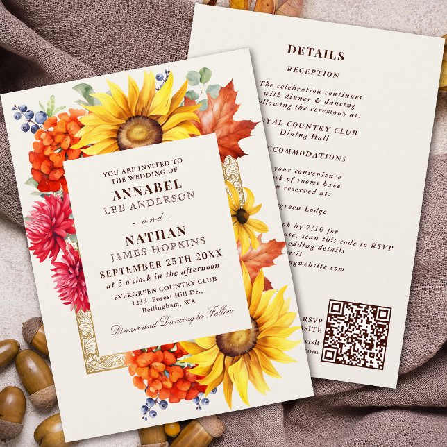Invitación Elegante código QR floral de acuarela de otoño (Subido por el creador)