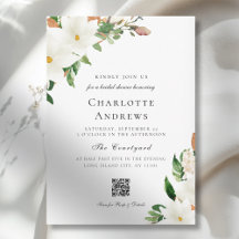 Elegante código QR floral de magnolia para despedi