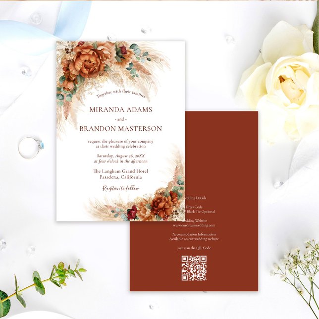 Invitación Elegante Código QR Floral Romántico Boho Boda (Subido por el creador)