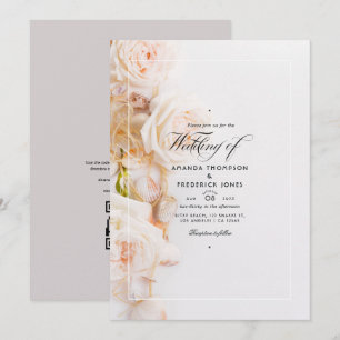 Invitación Elegante código QR floral RSVP boda de playa
